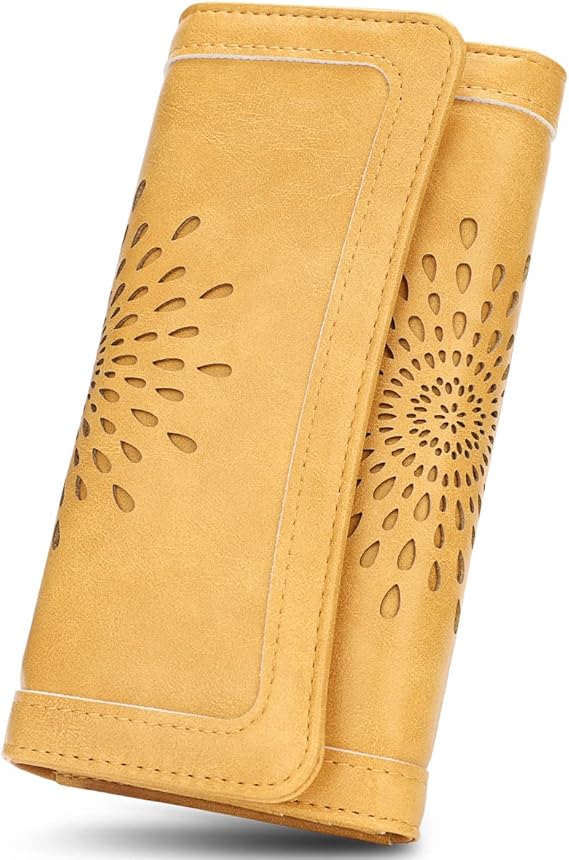 Womens Wallets RFID Blocking Leather Clutch Long Wallet for Women Card Holder Phone Organizer Ladies Travel Purse Hollow Out Sunflower Design Gift - sugar skull wallets for women