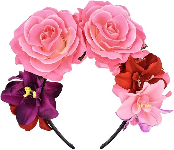 DreamLily Halloween Flower Crown Headband Dia de Los Muertos Headpiece Party Costume NC27 - sugar skull flower crown