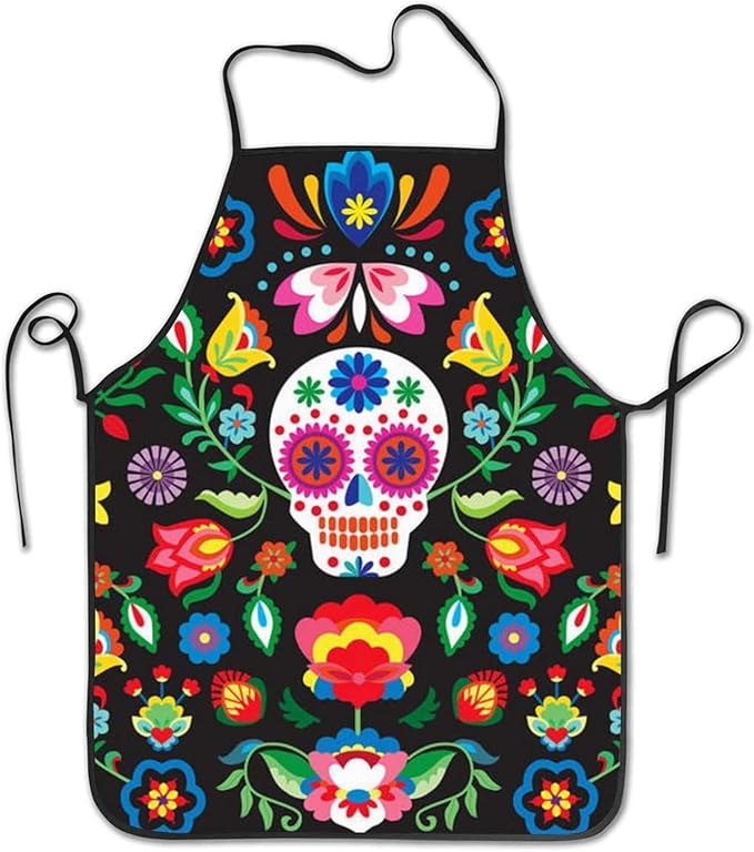 Kitchen Apron Mexican Sugar Skulls Flowers Bib Apron Women Men Professional Chef Apron Long Ties Waterdrop Resistant Waiter Hostess Apron - sugar skull apron for women
