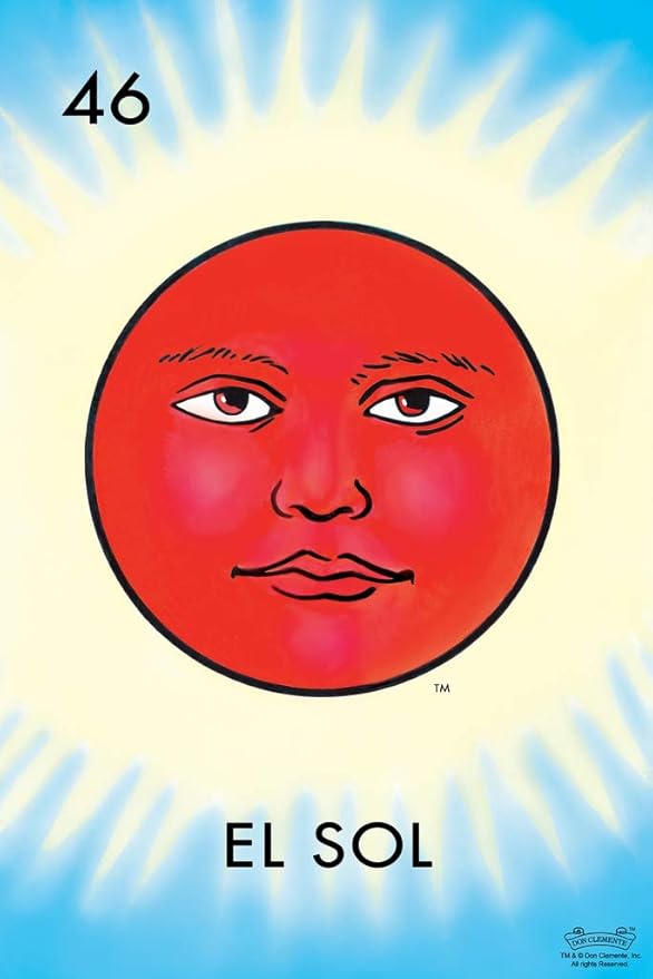 46 El Sol Sun Loteria Card Mexican Bingo Lottery Day Of Dead Dia Los Muertos Decorations Mexico Moon Stars Sky Sugar Skull Party Spanish Native Cool Wall Art Print Poster 12x18 - sugar skull poster print