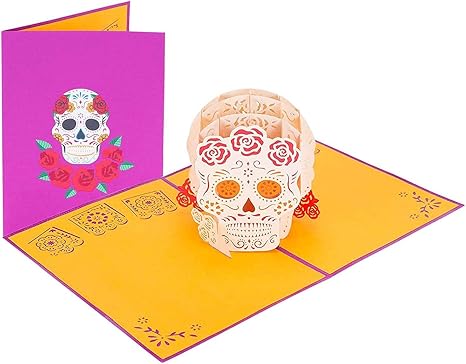 PopLife® Dia de los Muertos 3D Pop Up Halloween Card - Mexican Sugar Skull Pop Up Tarjeta, Spooky Surprise, Day of the Dead - Folds Flat for Mailing - Grandkids Gift, for Nietas, for Nietos, for Abuela - sugar skull poster print