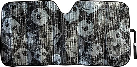 Plasticolor 003855R01 Nightmare Before Christmas Jack Skellington Face Logo Black Foil Finish Car Truck or SUV Front Windshield Sunshade - sugar skull car sunshade for windshield