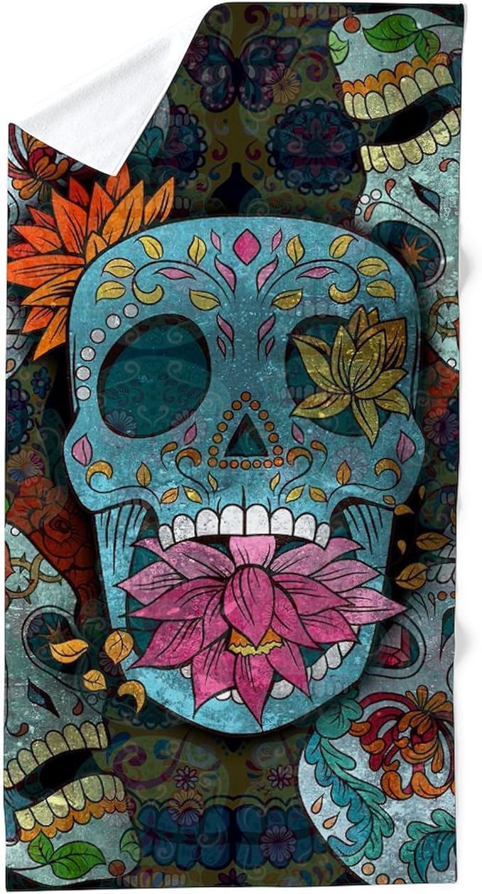CafePress Sugar Skulls Design 30"x60" Absorbent Cotton Back, Soft Beach, Pool Towel - sugar skull beach towel