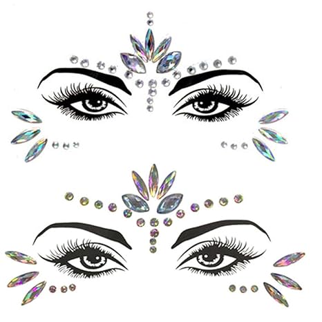 Mermaid Face Gems Stick Jewels for Women Cosplay Mermaid Halloween Club Costume Face Gems Sticker on Rave Party Gift for Kids Costume Temporary Tattoos - sugar skull makeup kit