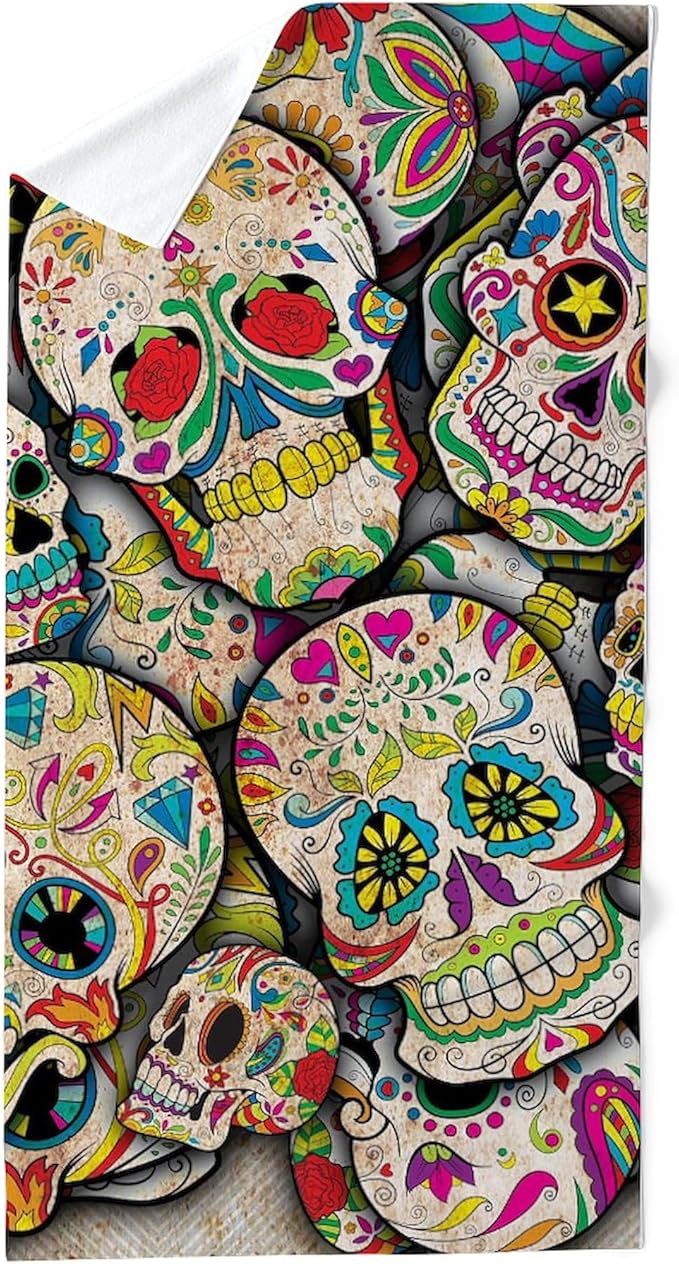 CafePress Sugar Skull Collage 30"x60" Absorbent Cotton Back, Soft Beach, Pool Towel - sugar skull beach towel