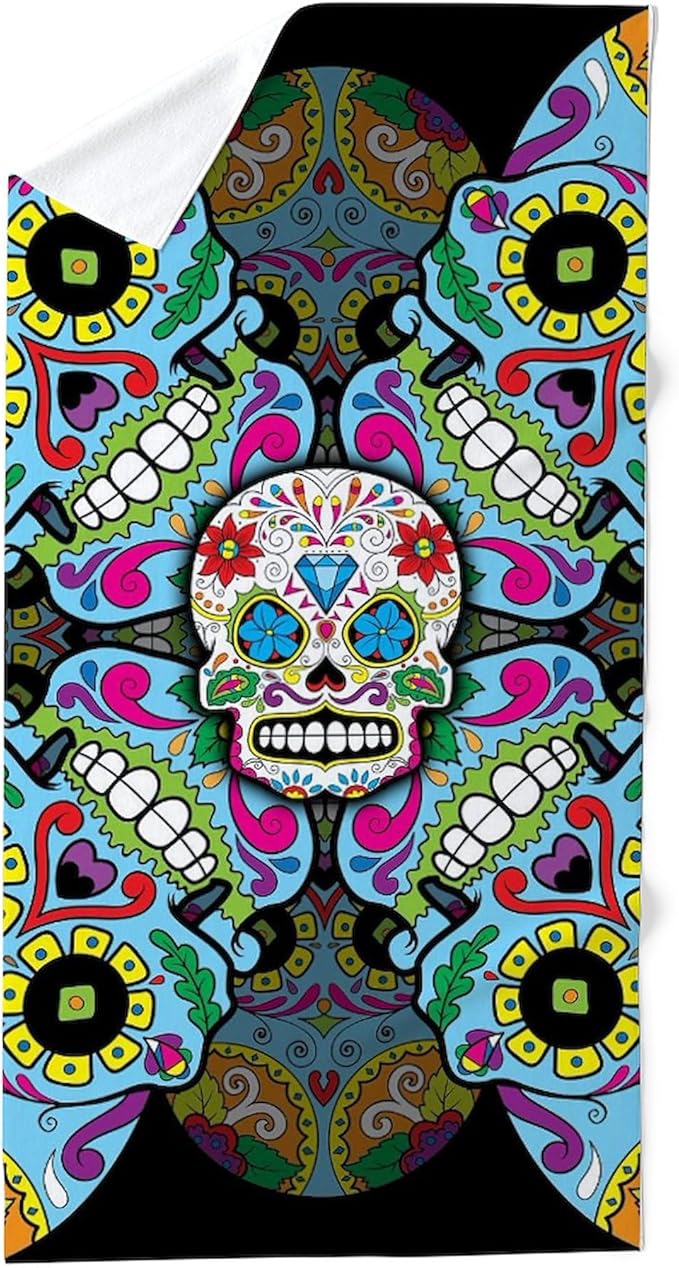 CafePress Sugar Skulls 30"x60" Absorbent Cotton Back, Soft Beach, Pool Towel - sugar skull beach towel