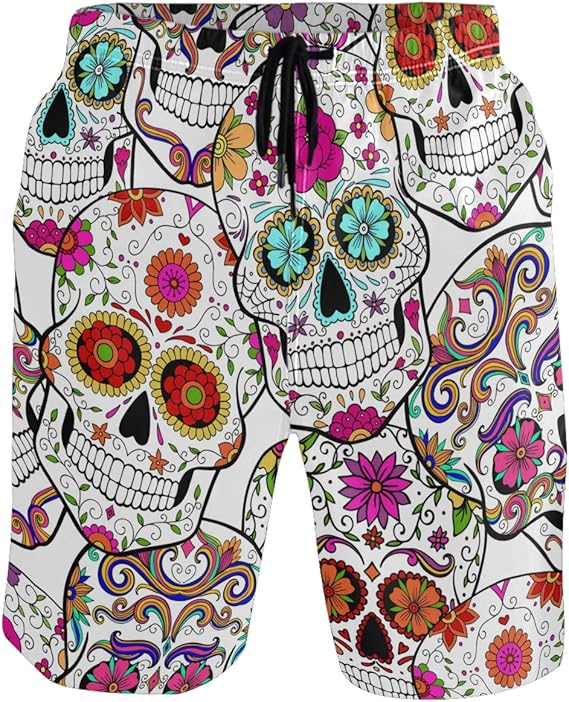 Stylish Mens Swim Trunks Quick Dry Beachwear Sports Swim Board Shorts Holiday Party Bathing Suits - sugar skull wallets for women