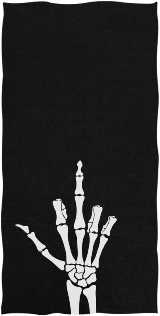 Naanle Skeleton Shows Middle Finger Print Soft Large Hand Towels for Bathroom, Hotel, Gym and Spa (16" x 30",Black) - sugar skull beach towel
