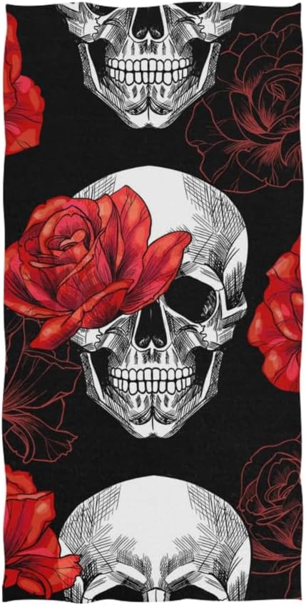 Hand Towel, Skull and Red Roses Hand Towels for Bathroom, Gym, Beach and Spa - sugar skull beach towel