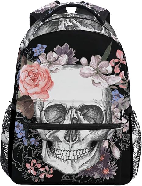 Wamika Sugar Skull Skeleton Backpacks for Girls Kids Boys Rose Flowers School Book Bags Waterproof Student Laptop Backpack College Carrying Bag Casual Durable Lightweight Travel Sports Daypacks - sugar skull handbags for sale