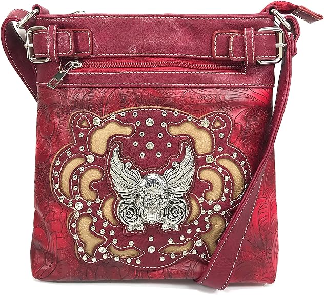 Sugar Skull Roses Angel Wing Women Conceal Carry Crossbody Messenger Bag - sugar skull handbags for sale