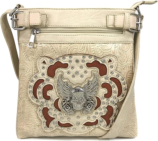 Sugar Skull Roses Angel Wing Women Conceal Carry Crossbody Messenger Bag - sugar skull handbags for sale