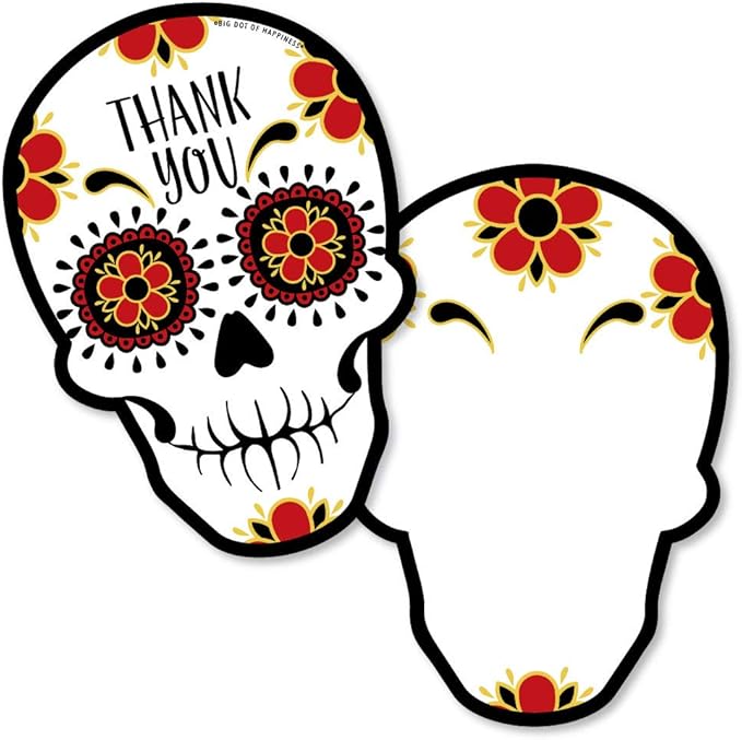 Big Dot of Happiness Day of the Dead - Shaped Thank You Cards - Halloween Sugar Skull Party Thank You Note Cards with Envelopes - Set of 12 - sugar skull poster print