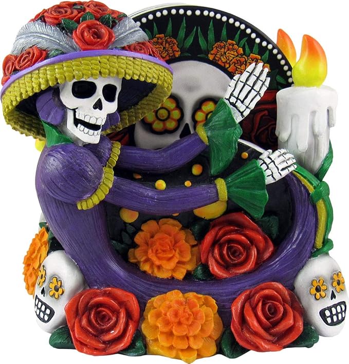 World of Wonders Catrina Figurine Day of The Dead Decorative Coaster Set | 4 Piece Drink Coasters with Holder | Dia de Los Muertos Decorations | Sugar Skull Decor - 6" - sugar skull figurine collectible