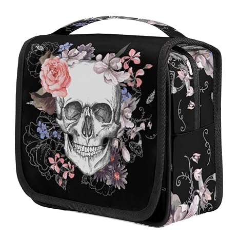 Hanging Toiletry Bag Sugar Skull Flower Halloween, Makeup Bag Cosmetic Bag Bathroom Travel Organizer Large for Women Girls - sugar skull makeup kit