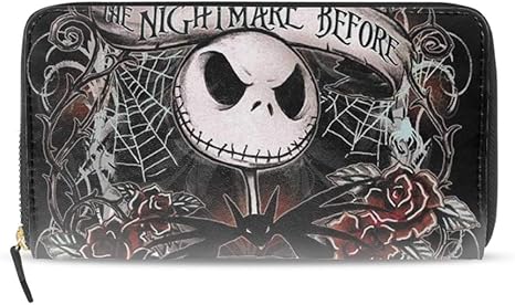 Women Printed Zip Around Wallet Halloween Art Soft PU Clutch Holder Purse - sugar skull wallets for women