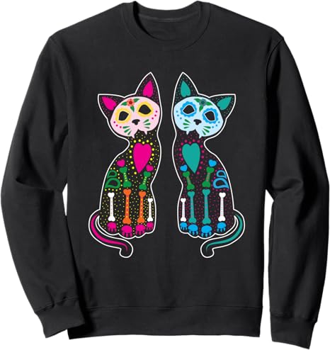Day Of Dead Sugar Cat Skeleton Garment - sugar skull sweatshirt womens