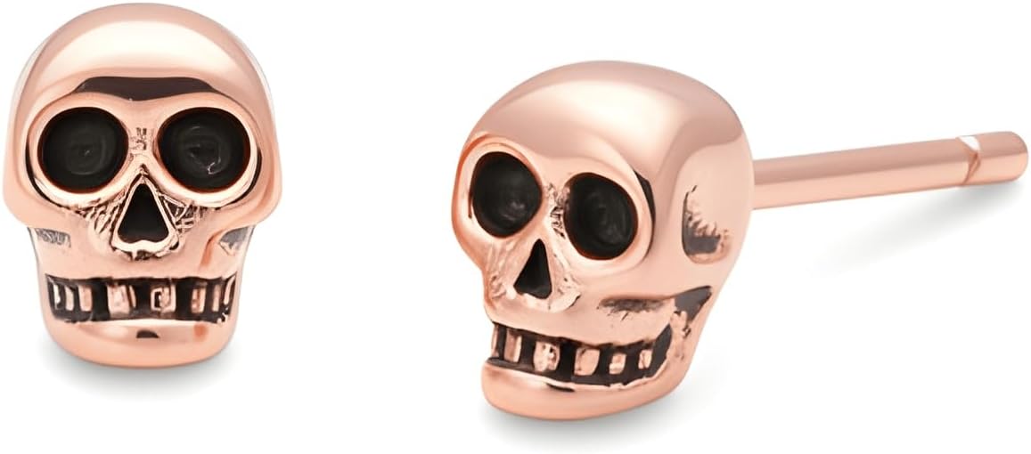 Rhodium/Yellow Gold/Rose Gold Plated Sterling Silver Womans Tiny Skull Stud Earrings - sugar skull plates set