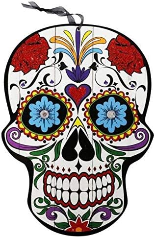 Halloween Decoration Day of The Dead Sugar Skull Hanging Wall Sign, 9.5x13 in (Heart) - sugar skull christmas ornament