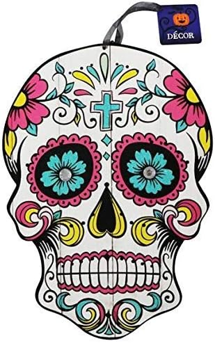 Halloween Decoration Day of The Dead Sugar Skull Hanging Wall Sign, 9.5x13 in (Cross) - sugar skull poster print