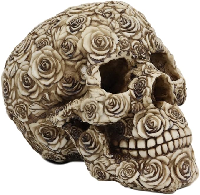 Ebros Day of The Dead Tooled Ornate Floral Skull Figurine DOD Rose Sugar Skulls Statue As Cranium Skeleton Head Halloween Ossuary Macabre Altar Decor Collectible - sugar skull figurine collectible
