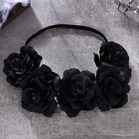 Catery Black Flower Crowns Headband Day of the Dead Headpiece Floral Halloween Headbands Costume Accessories for Women - sugar skull flower crown