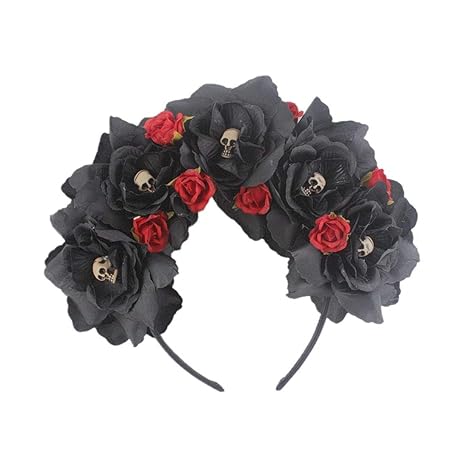 Floral Fall Women Day of the Dead Flower Crown Festival Headband Rose Mexican Floral Headpiece HC-23 (Black Rose) - sugar skull flower crown
