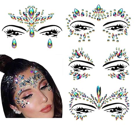 Festival Clothing Rave Accessories Face Jewels Gems Stickers Carnival Mermaid Costume Glitter - sugar skull makeup kit