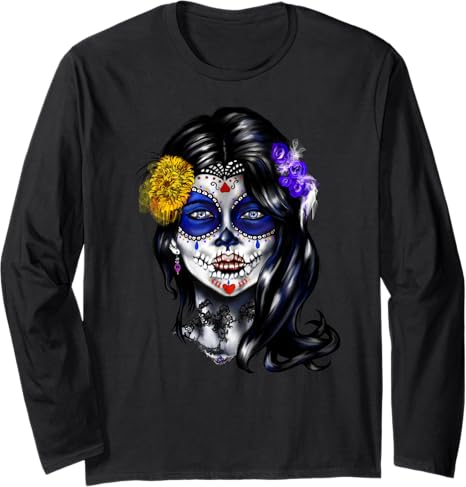 Dead-Day Sugar-Skull Beautiful Woman - sugar skull long sleeve shirt mens