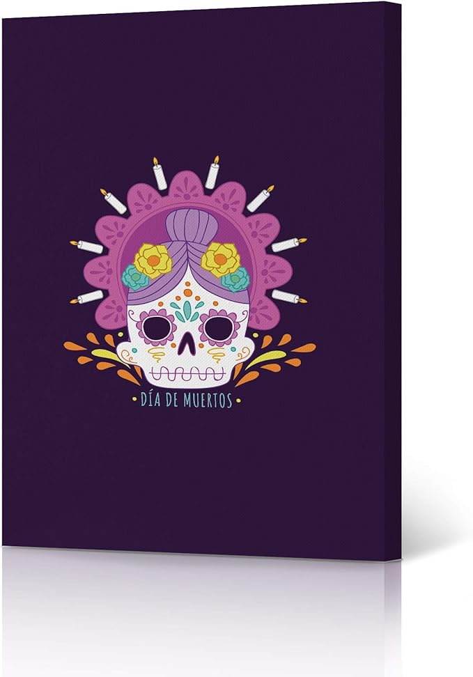 HB Art Design Dia De Muertos Floral Woman Sugar Skull Candles Mexican Decorations Day of The Dead Canvas Print Fiesta Party Wall Art Bedroom Living Room Wall Decor Ready to Hang Made in USA 12x8 - sugar skull candle holder