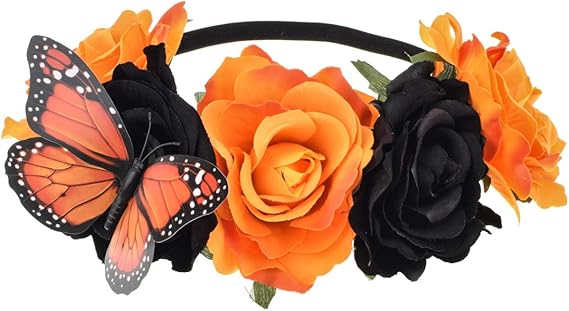 DreamLily Day of the Dead Rose Butterfuly Headpiece Halloween Flower Crown Party Costume NC29 - sugar skull flower crown