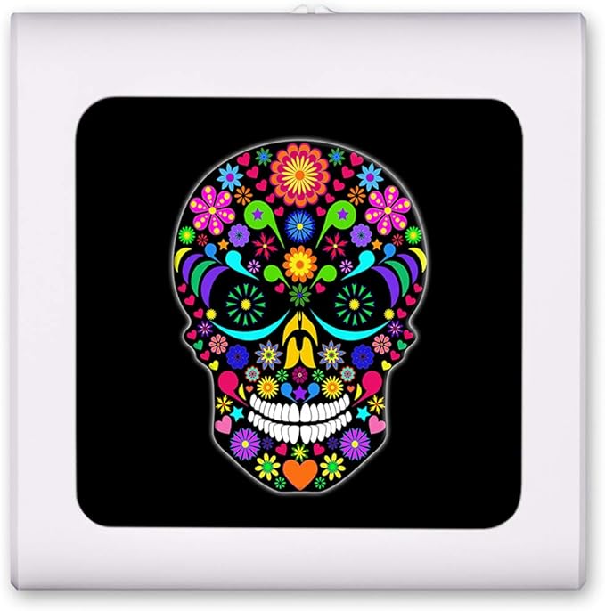 Plug in Dimmable LED Night Light with Dusk to Dawn Auto Sensor, Adjustable Brightness, Warm Light, Auto On-Off Nightlight for Bathroom, Hallway, Nursery, Bedrooms - Multi Color Sugar Skull - sugar skull plates set