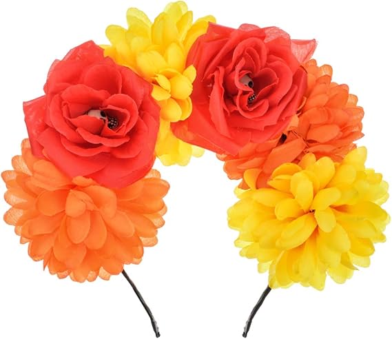June Bloomy Day of the Dead Headpiece Halloween Costume Headpiece Mexican Floral Crown Rose Headband - sugar skull flower crown