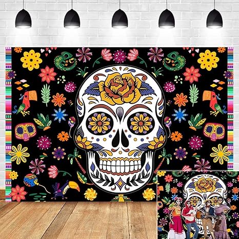 Day of The Dead Themed Photography Backdrop Birthday Party Decor Mexican Fiesta Dia DE Los Muertos Baby Shower Sugar Skull Dalia Dress-up Photo Booth Studio Props Background Supplies 5x3ft - sugar skull beach towel