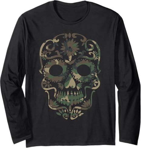 Cool & Creepy Halloween Shop - sugar skull long sleeve shirt mens