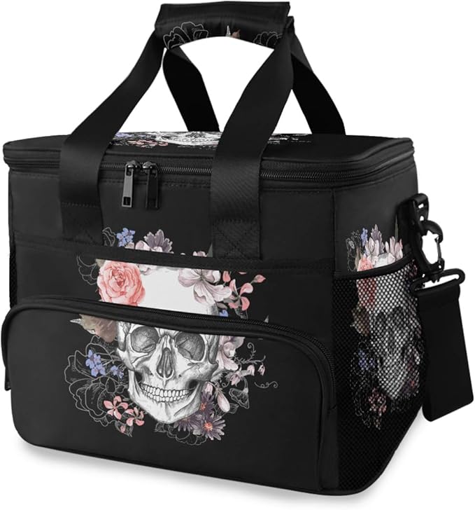 ALAZA Sugar Skull Floral The Day of Dead Large Cooler Insulated Picnic Bag Lunch Box for Adult Men Women - sugar skull handbags for sale