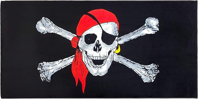 Pirate Skull Beach Towel 30 x 60 inch 100% Cotton (Pirate Buccaneer, One Towel) - sugar skull beach towel