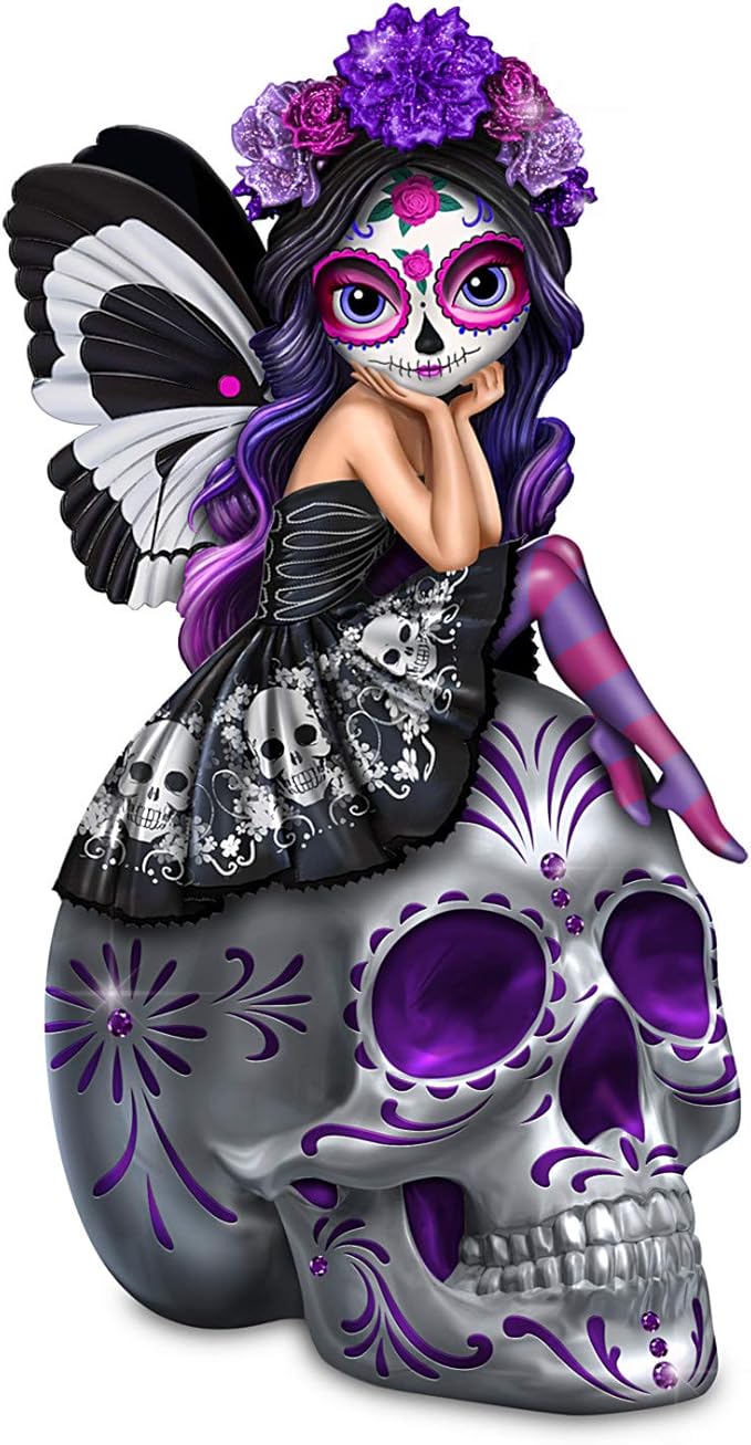 The Hamilton Collection Jasmine Becket Griffith Spirit of The Dearly Loved Glow in The Dark Sugar Skull Figurine - sugar skull christmas ornament