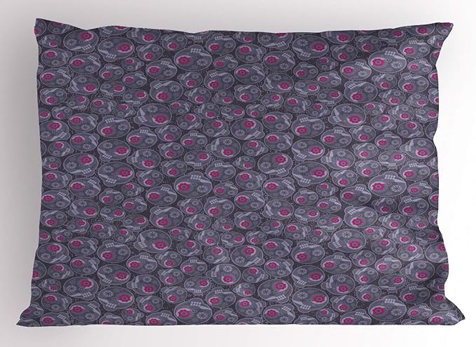 Ambesonne Sugar Skull Pillow Sham, Repetitive Pattern of Retro Style Skulls with Flower Details, Decorative Standard Queen Size Printed Pillowcase, 30" X 20", Dark Indigo Purpleblue - sugar skull throw pillow