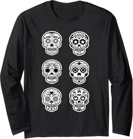 Funny Dia de los Muertos Tees & Gifts - sugar skull long sleeve shirt mens