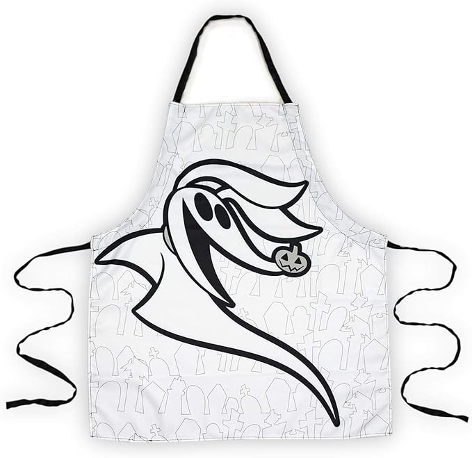 Nightmare Before Christmas Zero Apron - Stylish White With Black Straps Kitchen Accessory Featuring Tim Burton’s Animated Musical Classic - Great Holiday Gift for Cooking, Crafts and More - sugar skull apron for women