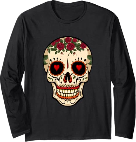 Day of the Dead Dia de los Muertos - sugar skull long sleeve shirt mens