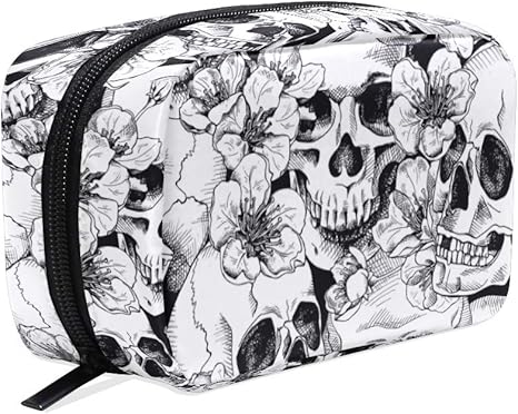 Makeup Pouch Sugar Skull Mexican Floral Halloween Mini Makeup Bag Organizer Travel Zip Toiletry Bag Small Cosmetic Train Case Beauty Bag for Teens Girls Women Black White - sugar skull handbags for sale