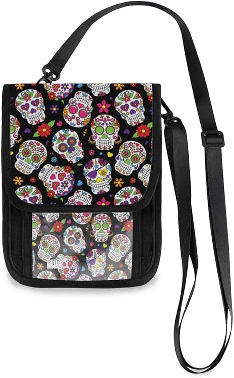 Day Of The Dead Sugar Skull Halloween Small Crossbody Wallet Purse Cell Phone Bag Rfid Passport Holder with Credit Card Slots - sugar skull handbags for sale