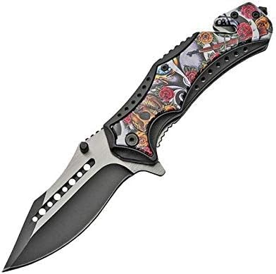 SZCO 4.75" Sugar Skull Folding Pocket Knife – Assisted Opening Tactical Knife with Stainless Steel Blade, Seatbelt Cutter, Glass Breaker & Belt Clip – EDC Knife for Camping, Hunting & Self-Defense - sugar skull wine glass