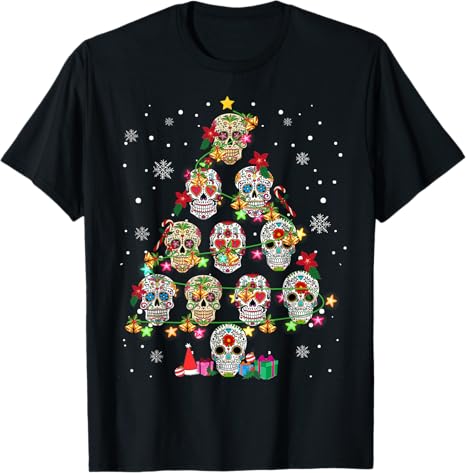 Mexican Flower Sugar Skull Christmas - sugar skull t-shirt womens