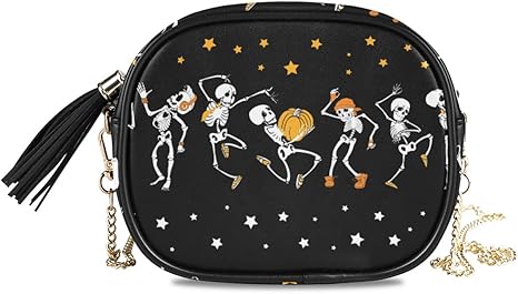 Cute Sugar Skull Pumpkin Star Halloween PU Leather Small Crossbody Bag Purse Wallet Cell Phone Bags with Adjustable Chain Strap & Multi Pocket - sugar skull handbags for sale