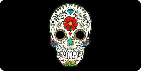 Sugar Skull Design On Black #2 Photo License Plate - sugar skull plates set