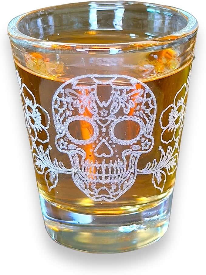 2oz Sugar Skull Shotglass LASER - sugar skull wine glass
