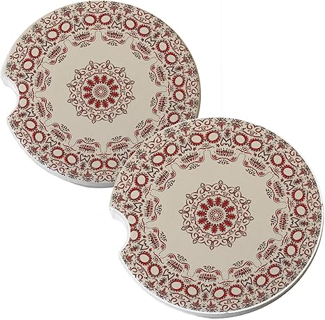 Sunshine Cases Sugar Skull Spiral - Absorbent Ceramic Car Coaster Set (2 Sandstone car Drink Coasters) - sugar skull coasters set